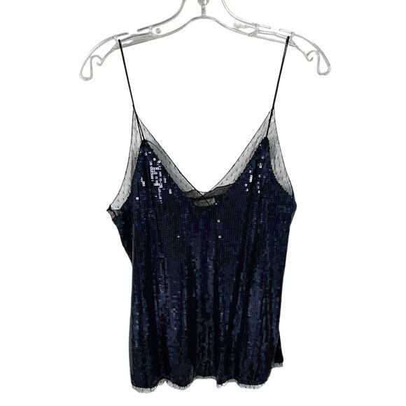 Intimately Free People Navy Blue Sassy Sequin Black Lace Trim Top Womens Small - Picture 2 of 7
